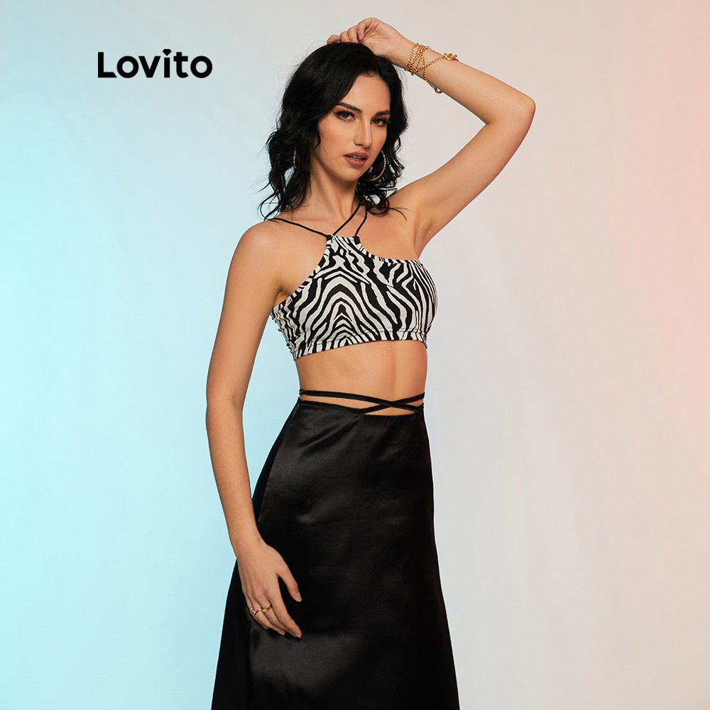 Lovito Áo Tank Top Họa Tiết Kẻ Sọc Ngựa Vằn Màu Đen Dợi Cảm L12D47 | BigBuy360 - bigbuy360.vn