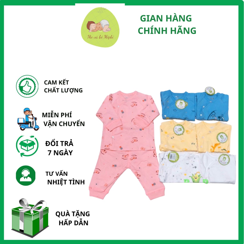 Bộ quần áo sơ sinh Mipbi cùng màu dài tay chất liệu 100% COTTONGCHÍNH HÃNG thấm hút mồ hôi,mềm mại