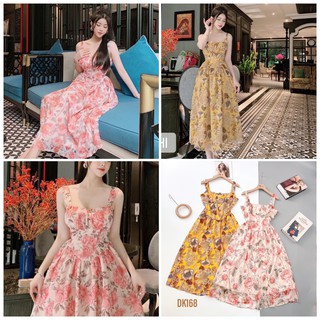 Váy xoè 2 dây hoa chất voan lụa nhẹ mát dk168