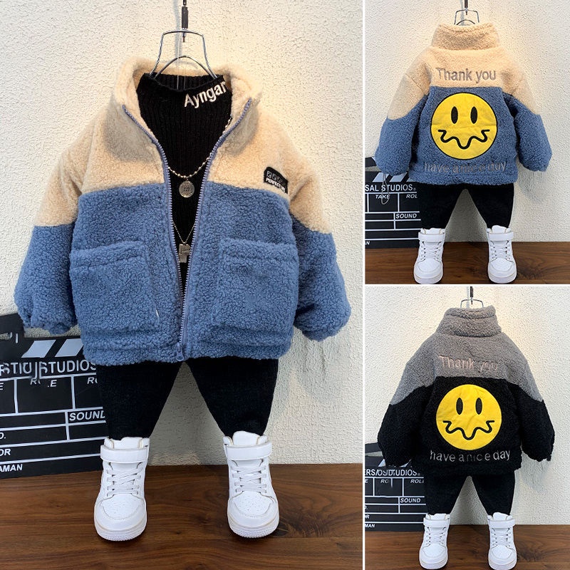 Áo Khoác Len Lông Cừu Thời Trang Thu Đông 2023 Mới Cho Bé Trai