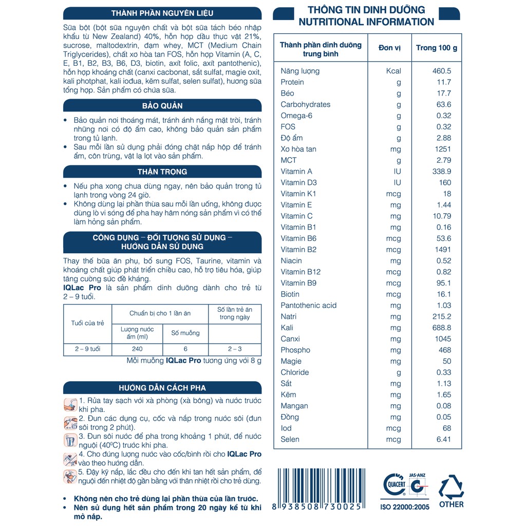 [DATE THÁNG 1/2024] Sữa bột VPMilk IQLac Pro phát triển chiều cao 900g