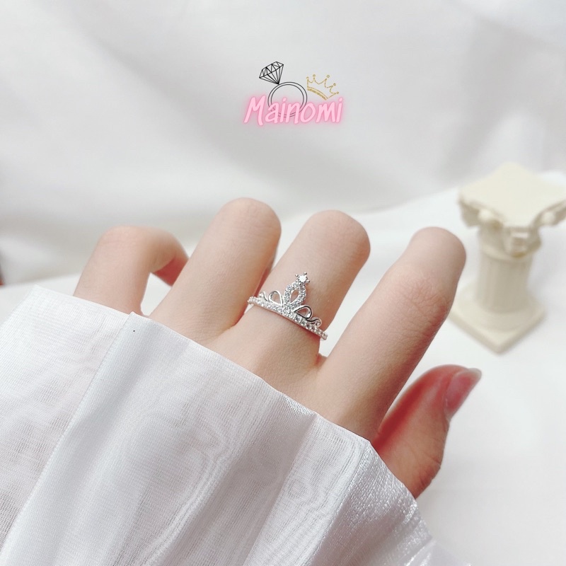 Nhẫn vương nữ miện bạc ta, chỏm cao viền bèo sang chảnh độc đáo Mainomi Shop Bạc Xinh