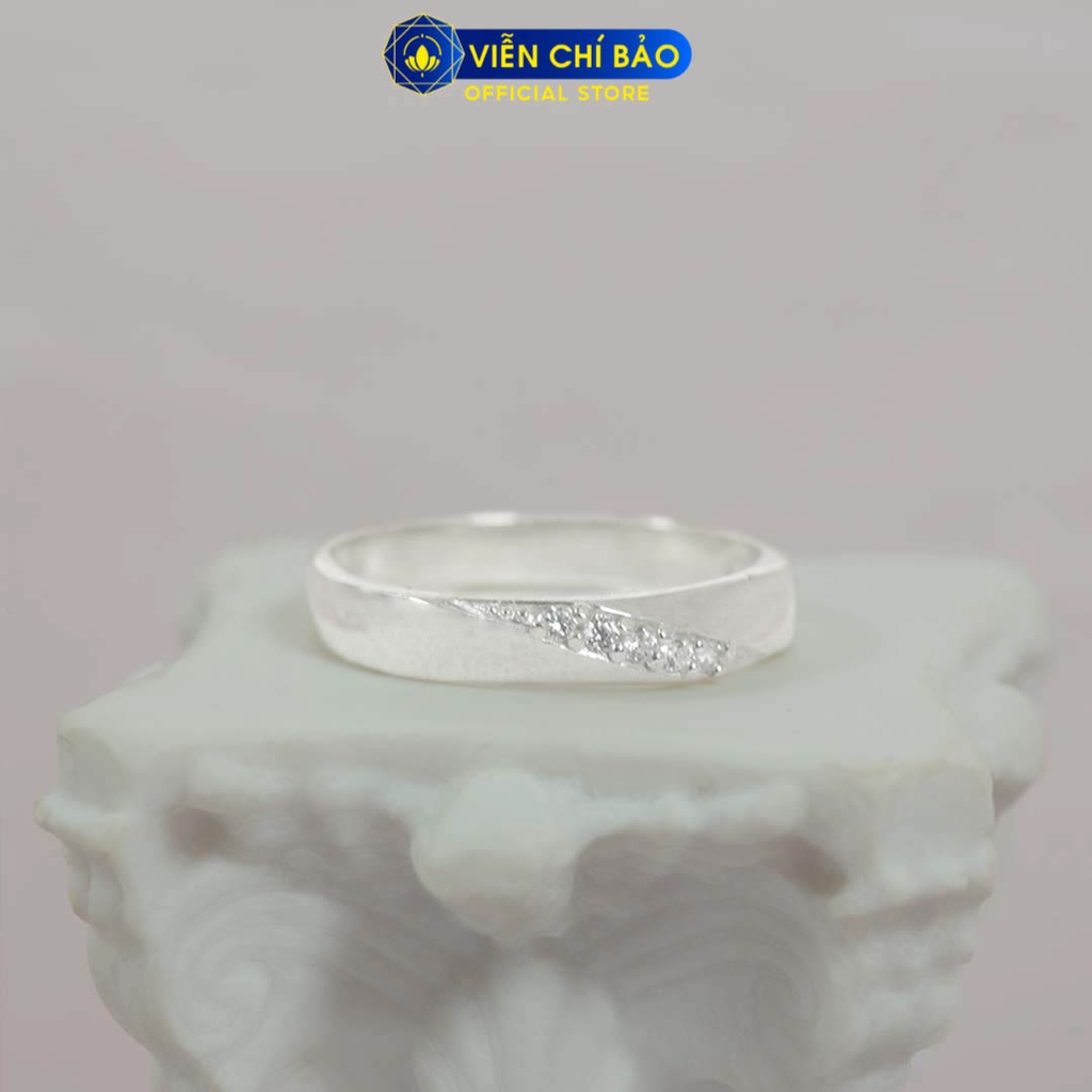 Nhẫn bạc nữ một hàng đá chéo chất liệu bạc 925 thời trang phụ kiện trang sức Viễn Chí Bảo N700410