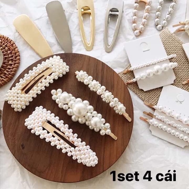 Sỉ set 4 kẹp tóc hạt hàn quốc siêu đáng yêu