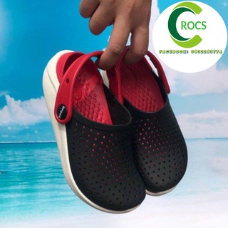 Dép sục nhựa đi mưa chống hôi chân -Croslite-Literide trẻ em màu đen lót đỏ