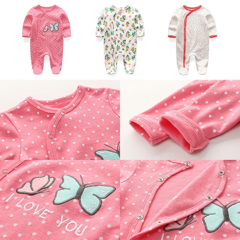 Set 3 áo liền quần cotton 100% cho bé sơ sinh 0-12 tháng tuổi