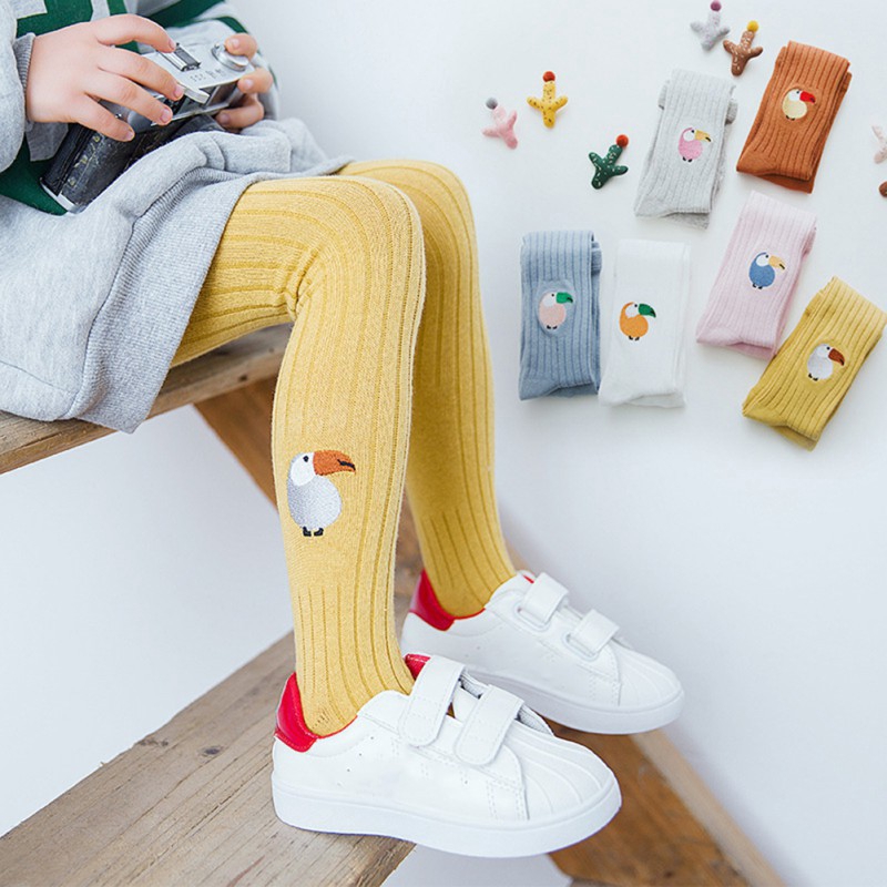 Quần Tất Cotton Giữ Ấm Chống Trượt Hoạ Tiết Thêu Cho Bé Gái