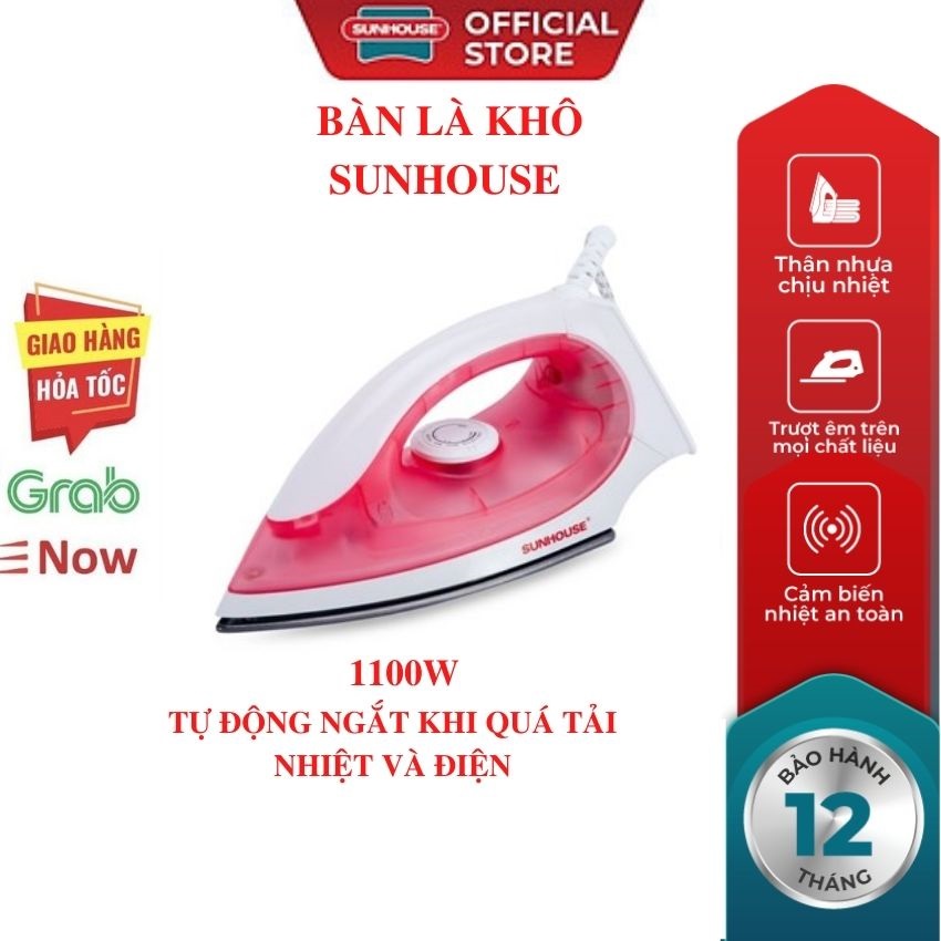 Bàn ủi khô SUNHOUSE hồng xanh vàng chống dính chế độ điều chỉnh nhiệt độ linh hoạt và tiện dụng an toàn tuyệt đối