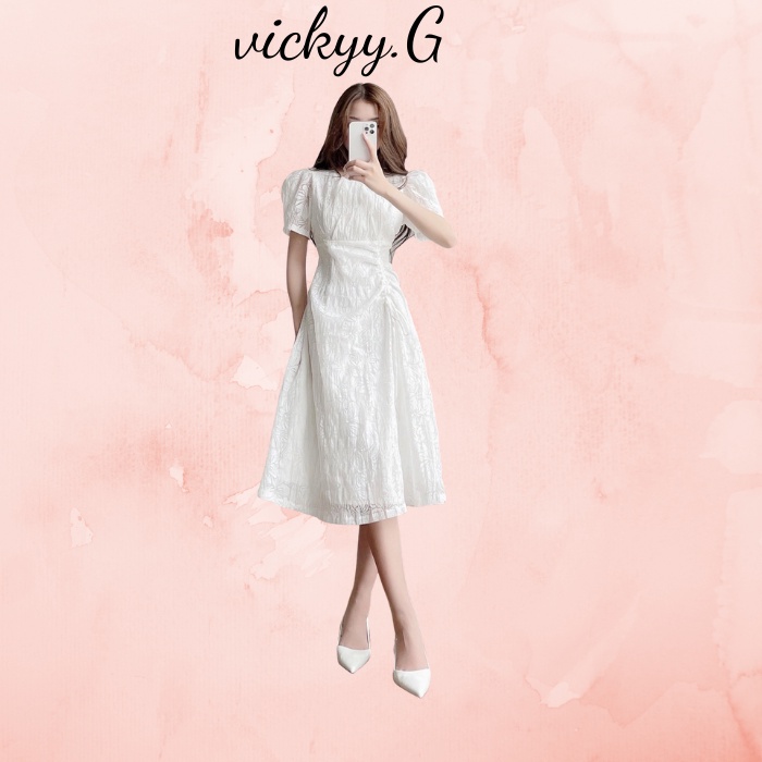 đầm kiểu quý cô dây rút eo tay phồng cho nàng chubby ( thời trang bigsize vickyy.g - anitagreen ) n30-922