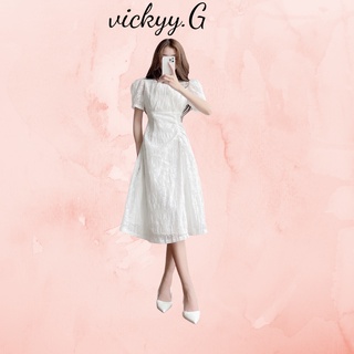 đầm kiểu quý cô dây rút eo tay phồng cho nàng chubby ( thời trang bigsize vickyy.g - anitagreen ) n30-922