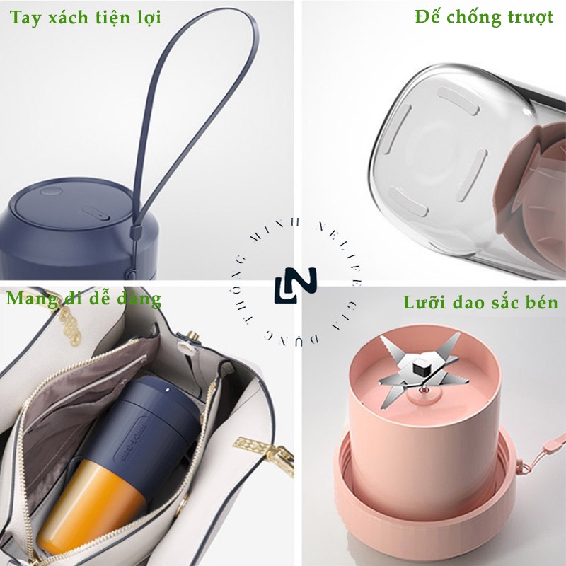 Máy xay sinh tố cầm tay Juice Cup dung tích 450ml 6 lưỡi dao xay được đá, công suất 50W, pin 3000mAh, bảo hành 1 đổi 1