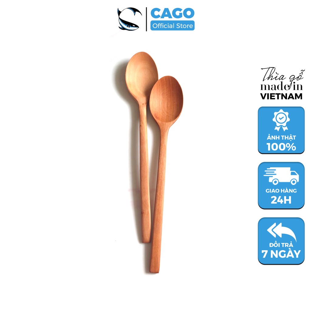 Thìa Gỗ Ăn Cơm - Thìa Bằng Gỗ Nhãn Xuất Khẩu 23,5cm - Chính Hãng CAGO