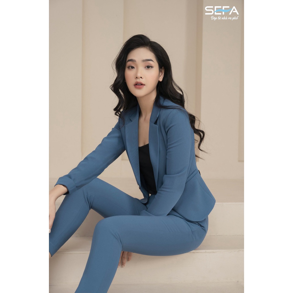 Set vest nữ công SEFA gồm chấn áo dài tay và quần ống đứng chất liệu tuýp - si cao cấp