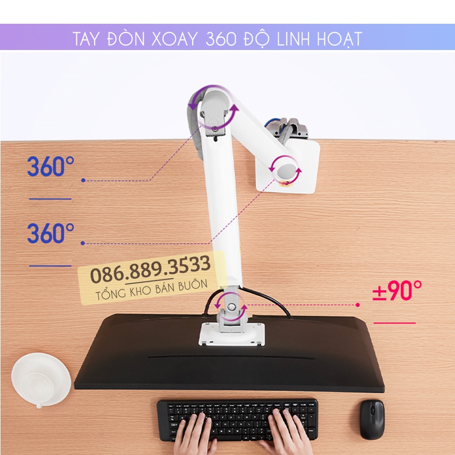 Giá Treo Hai Màn Hình NB F195A 22 - 32 Inch - Giá Treo Màn Hình Kép F195A - Tải Trọng 8Kg - Xoay 360 Độ