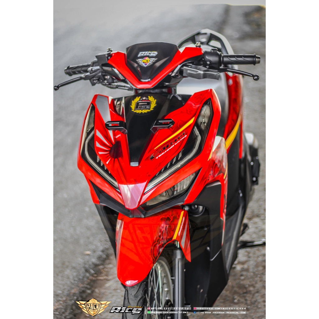 Tem Decal Rời Dán Xe Vario 125 Mẫu Mặt Trời Đỏ Bạc Đen Cực Đẹp, Hàng 3 Lớp Chất Lượng Cao