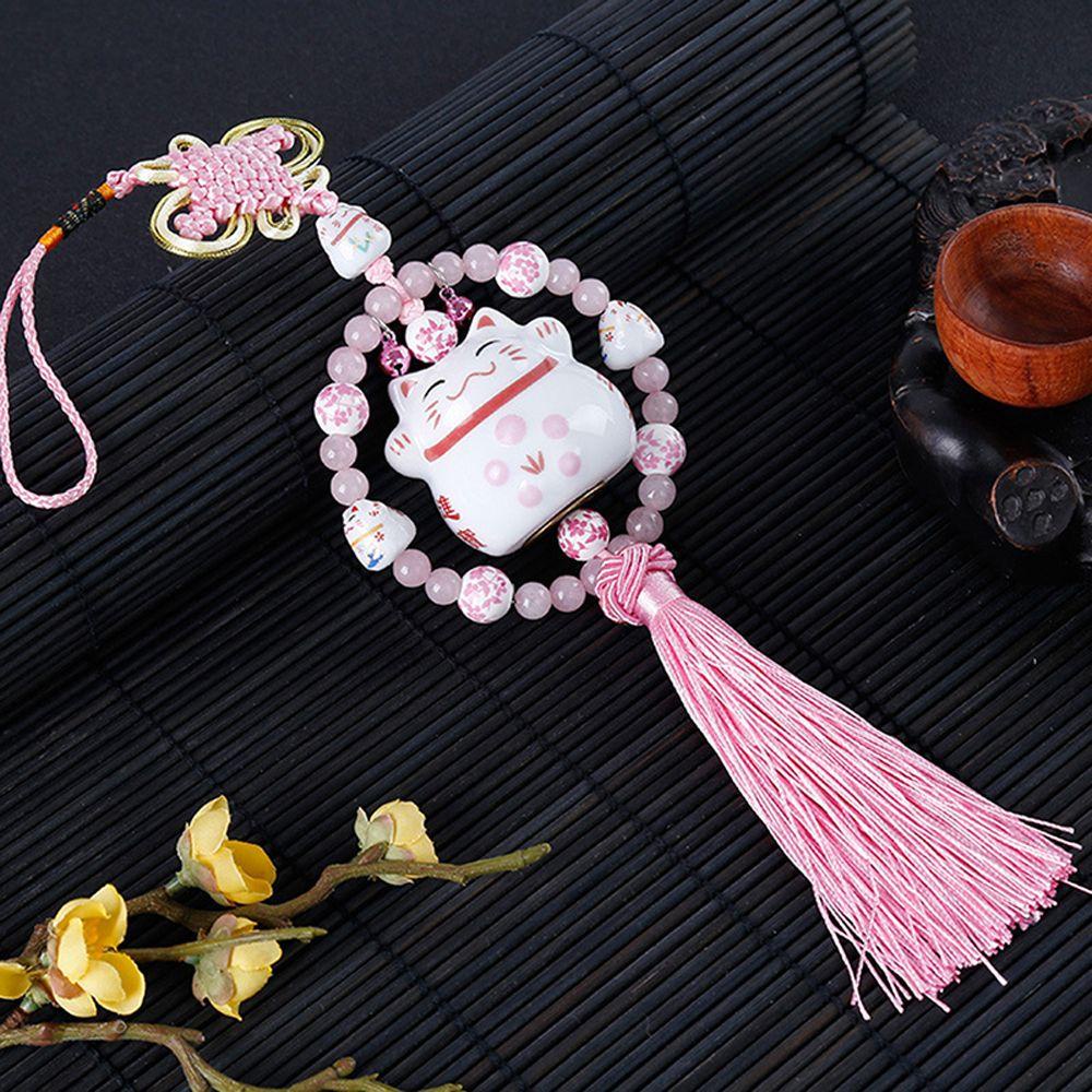 GLENES Security Lucky Cat Car Pendants Girls Lucky Cat Car Interior Ceramic Cat Ornament Accessories Cute Cat Bell Pendant Chinese Knot DIY Trinkets Lucky Cat Cat Hanging Pendant/Multicolor
