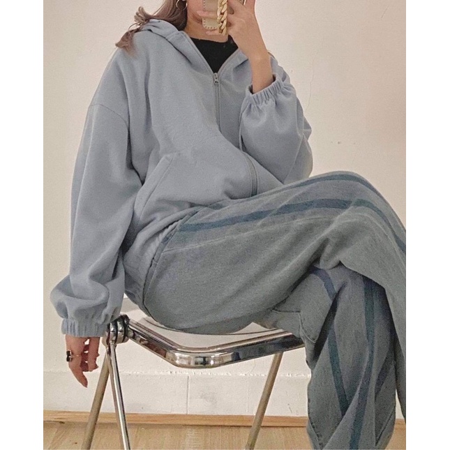 Áo Khoác Hoodie Nỉ Unisex [FREESHIP]  Áo tay bồng khóa kéo có mũ ulzzang màu Xanh | Xám nam nữ HOT
