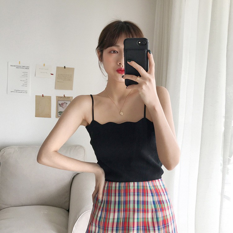 Áo Hai Dây Sợi Bún Dệt Kim Viền Cổ Gợn Sóng Dáng Ôm Mềm Mại - MSP T37 | BigBuy360 - bigbuy360.vn