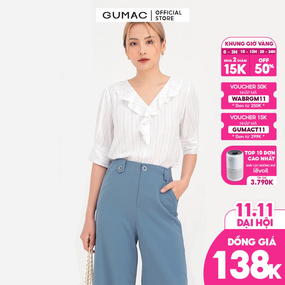 [Mã WABRGM11 giảm 10% đơn 250K] Áo sơ mi nữ GUMAC thiết kế sọc tay lỡ AB796
