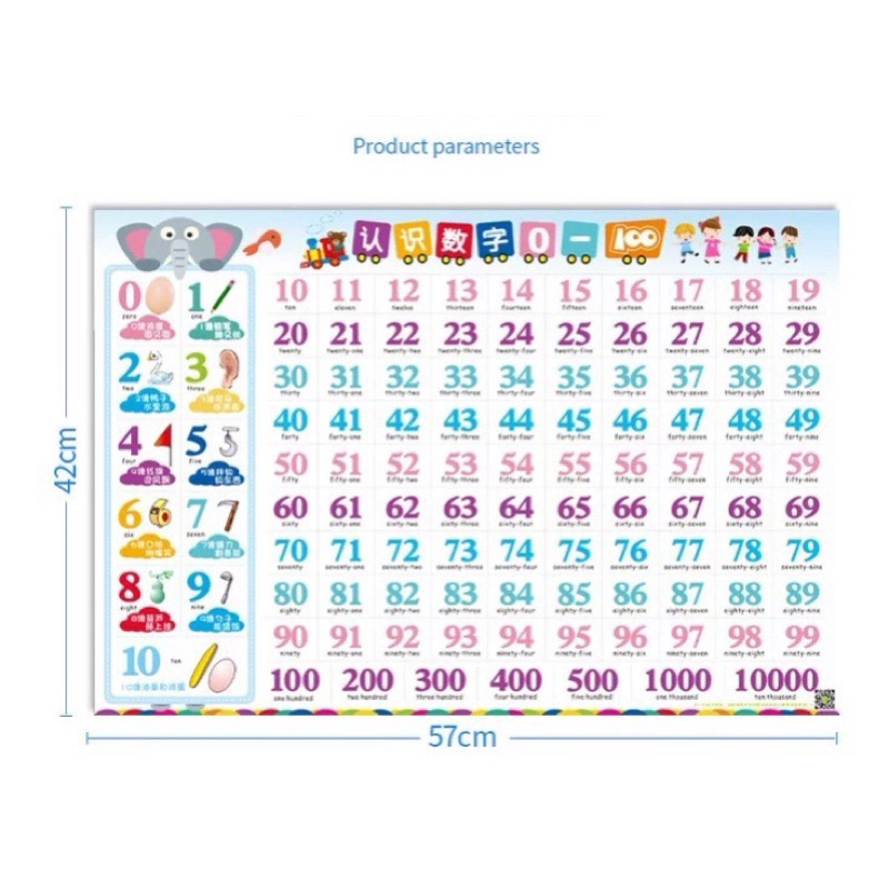 Bảng số cho bé dán tường kích thước lớn, giúp bé nhận biết số từ 1-100