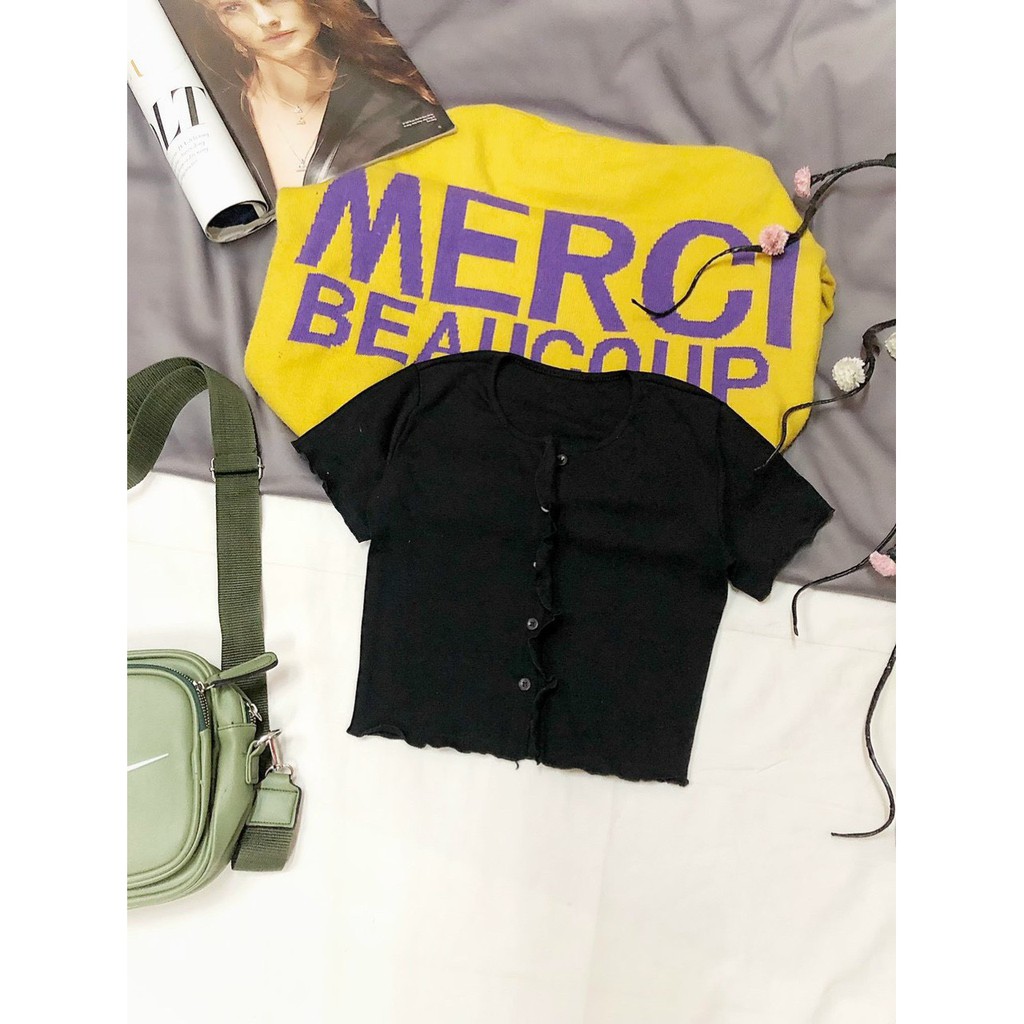 áo croptop nút cuốn bèo hàng nút xinh ảnh thật hot ảnh thật