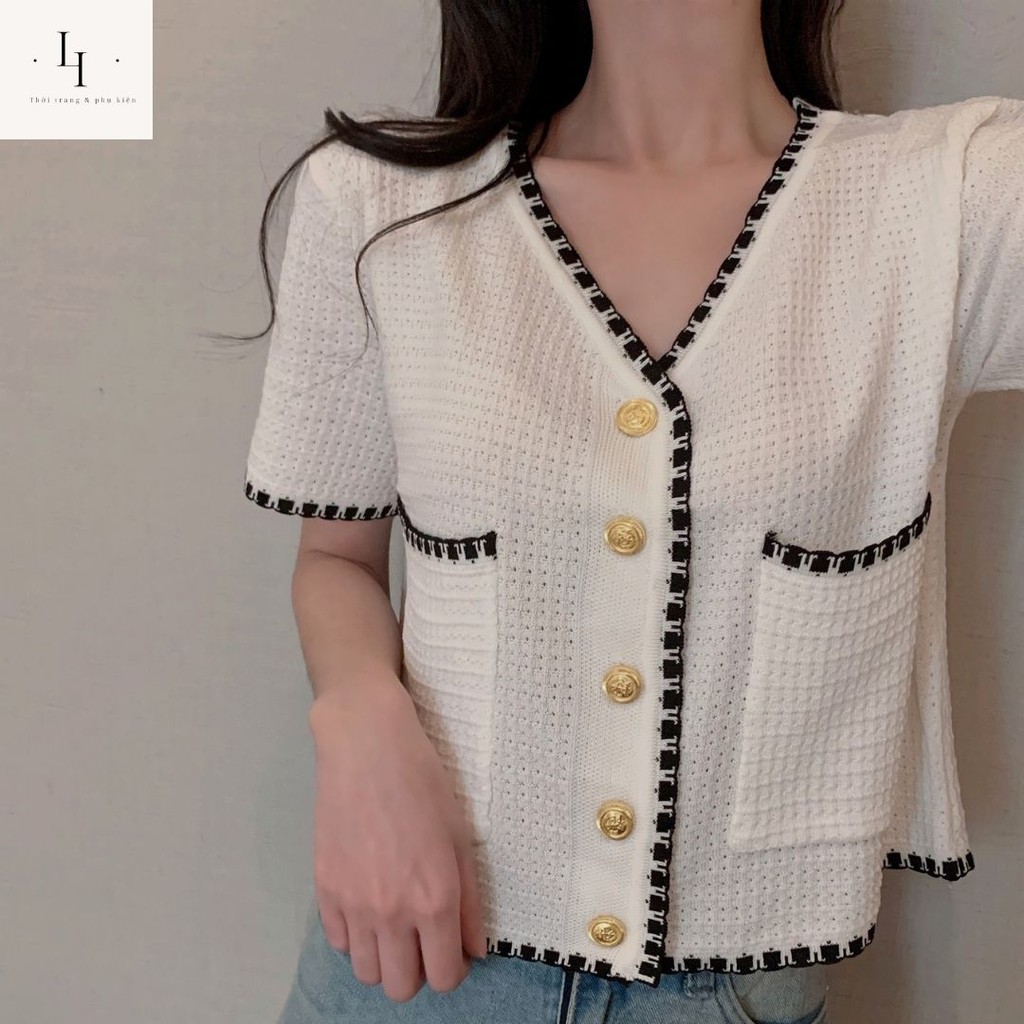 Áo cardigan nữ kiểu croptop dệt kim len mỏng tay ngắn cổ tim chữ V hở eo phong cách thời trang Hàn Quốc cá tính Liaoshop | BigBuy360 - bigbuy360.vn