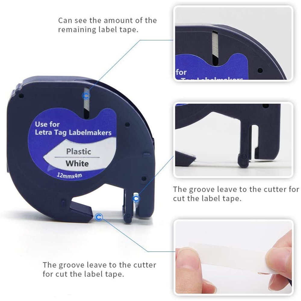 Set 6 cuộn băng nhãn dán LetraTag cho máy in Dymo 91331 White 4M x 12mm
