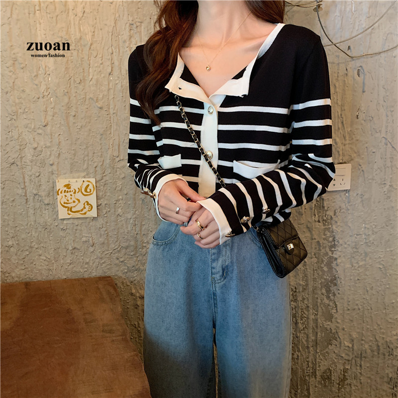 SUXI Áo Sweater Dệt Kim Kẻ Sọc Form Rộng Xinh Xắn Cho Nữ