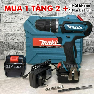 Máy Khoan Makita 21v PIN vuông  - MUA 1 TẶNG 2 TẶNG 1 MŨI KHOAN + 1 MŨI BẮT VÍT