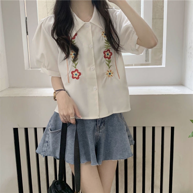 Áo Sơ Mi Nữ Thêu Hoa Phong Cách Retro  tao bao