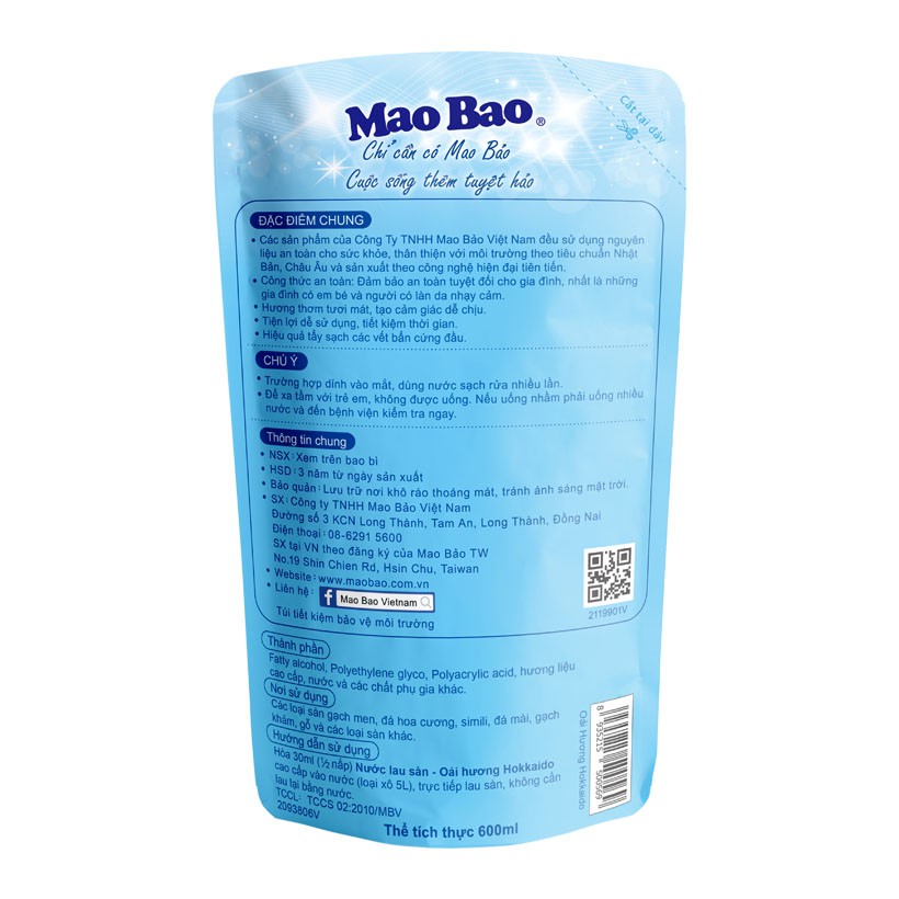 Nước Lau Sàn Mao Bao Hương Hoa Hồng 2 Túi 600ml/túi