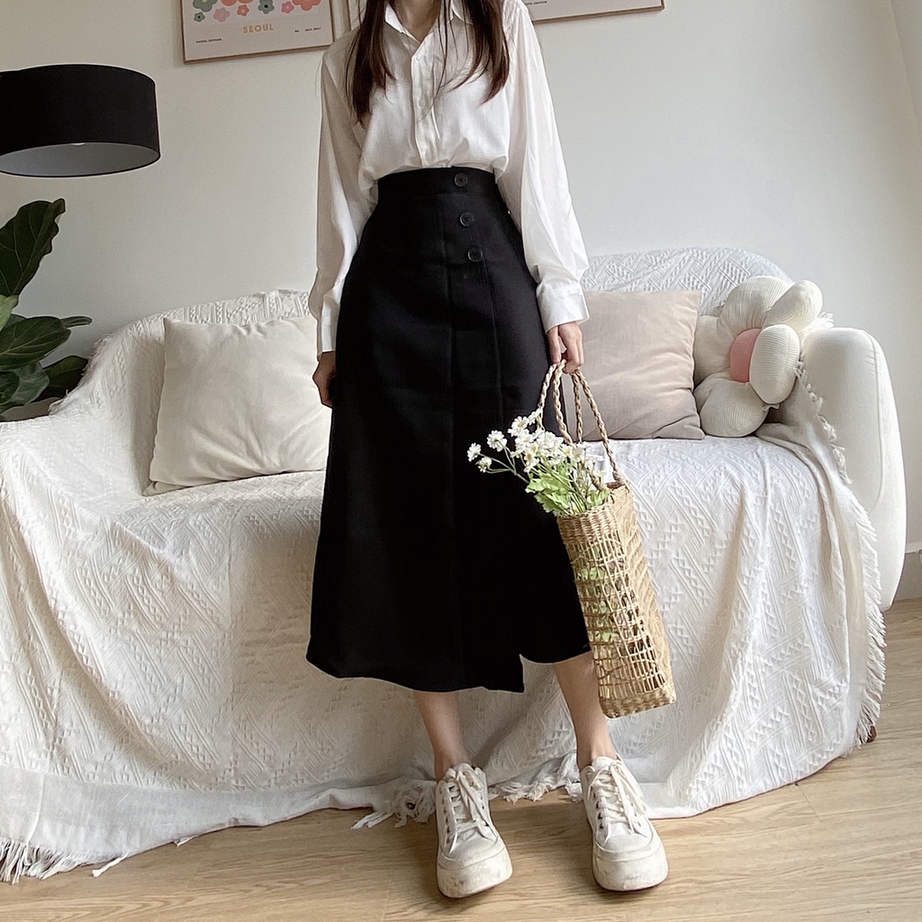 [Hình thật độc quyền TOS.CLOSET]Chân váy 3 nút lệch bên | BigBuy360 - bigbuy360.vn