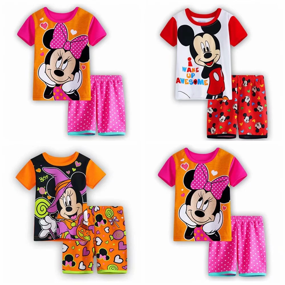 Set Pajamas áo thun tay ngắn &amp; quần short in hình chuột Mickey cho bé gái