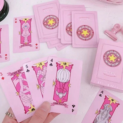 Bộ Bài Tây Màu Hồng In Hoạt Hình Sakura Dễ Thương-54 lá màu hồng khác nhau Clow card/Cardcaptor Sakura/KINOMOTO SAKURA