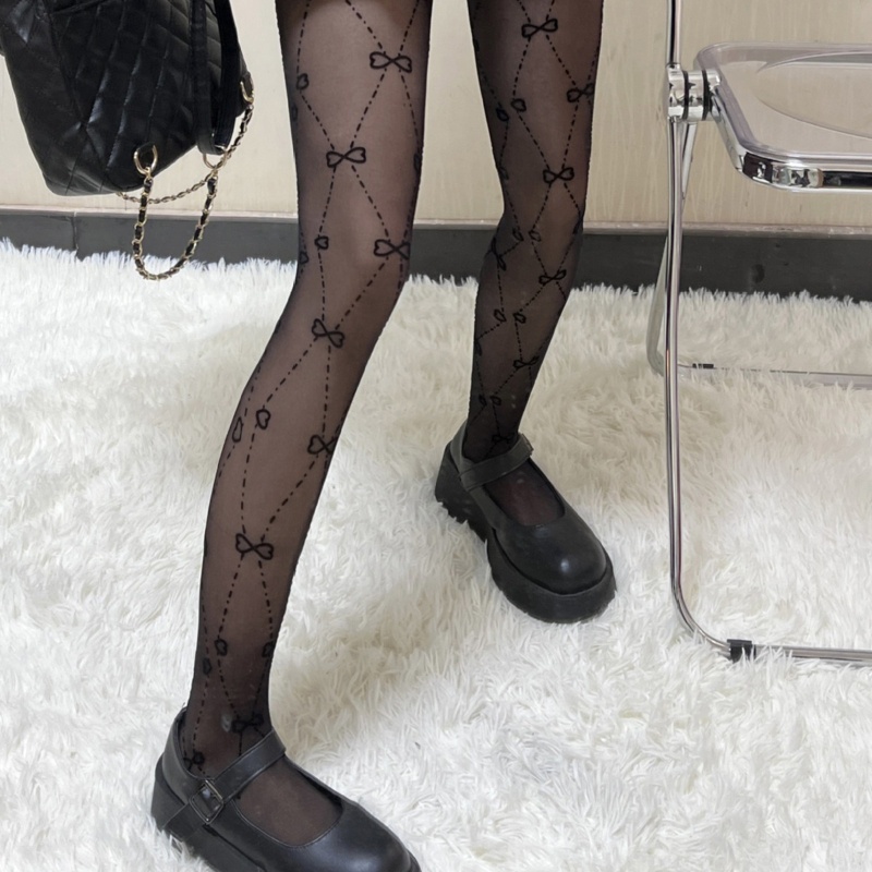 Youyo Quần Tất Lolita Mỏng Xuyên Thấu Xuyên Thấu Họa Tiết Trái Tim Nơ Kim Cương Phong Cách Harajuku Preppy Ngọt