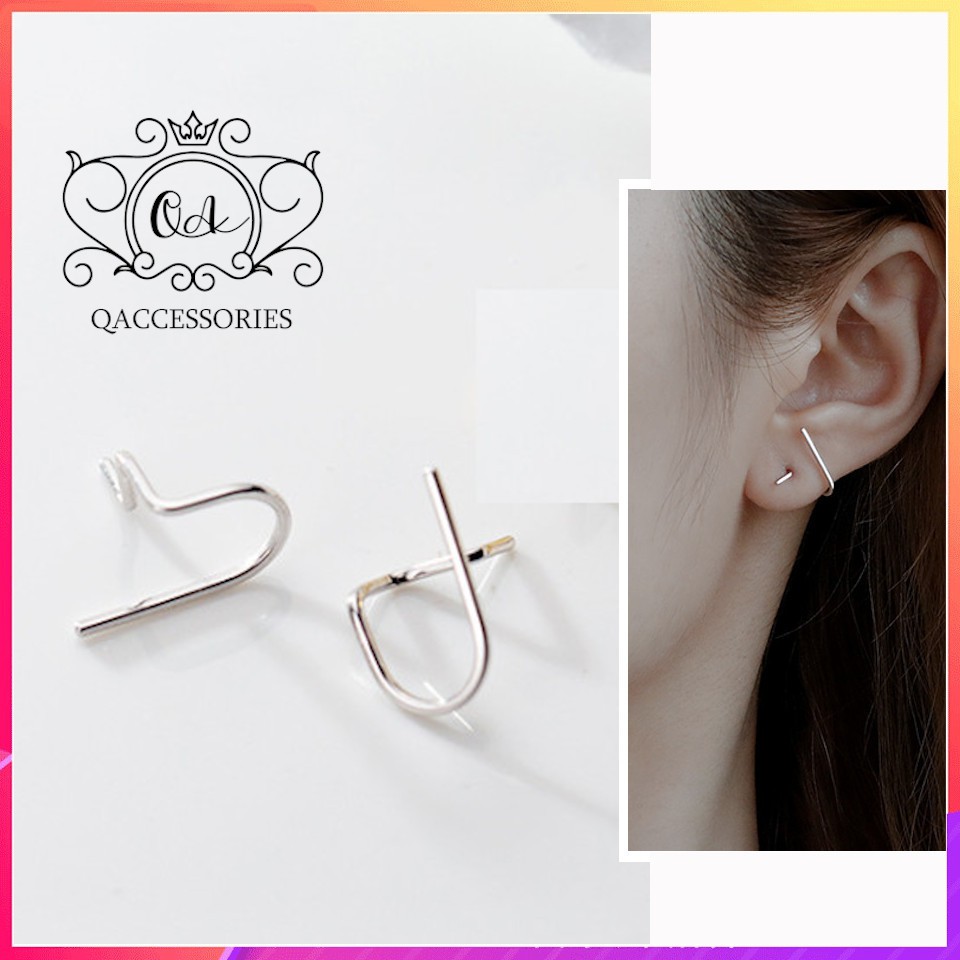 Khuyên tai bạc hình học kẹp vành hoa tai cong S925 MATRIX Silver Earrings QA Silver - KÈM ẢNH THẬT