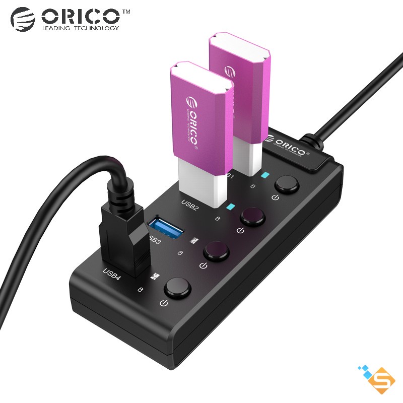 Bộ Chia Cổng HUB ORICO 4 Cổng USB 3.0 Công Tắc On/Off W9PH4-U3 - Bảo Hành Chính Hãng 1 Năm