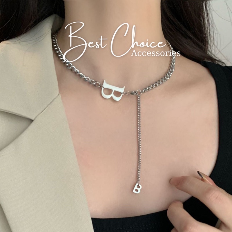 Vòng cổ dây chuyền choker chữ B thép titan không gỉ cho nữ Best Choice Accessories