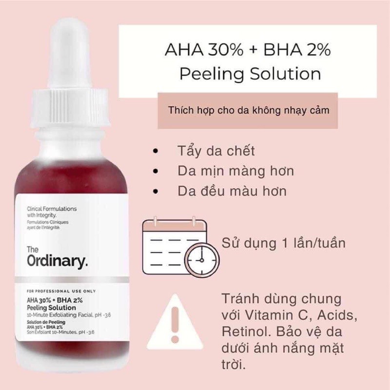 Serum tẩy tế bào chết hoá học AHA 30% + BHA 2% Peeling Solution - The Ordinary