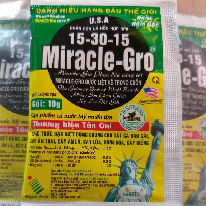 Phân Bón Lá Miracle Gro 15-30-15 (10g),Phân Bón Miracle-Gro chuyên dùng cho hoa lan,hồng,thúc ra hoa các loại cây trồng