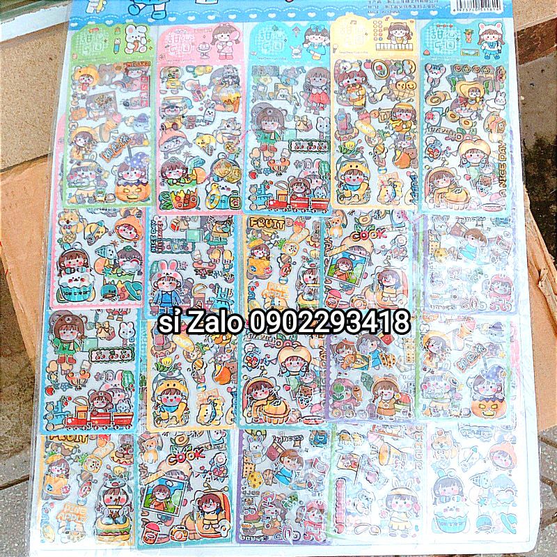 Vỉ 20 Tờ Hình Dán Sticker cute 5D Nhân Vật Truyện tranh Cho Bé