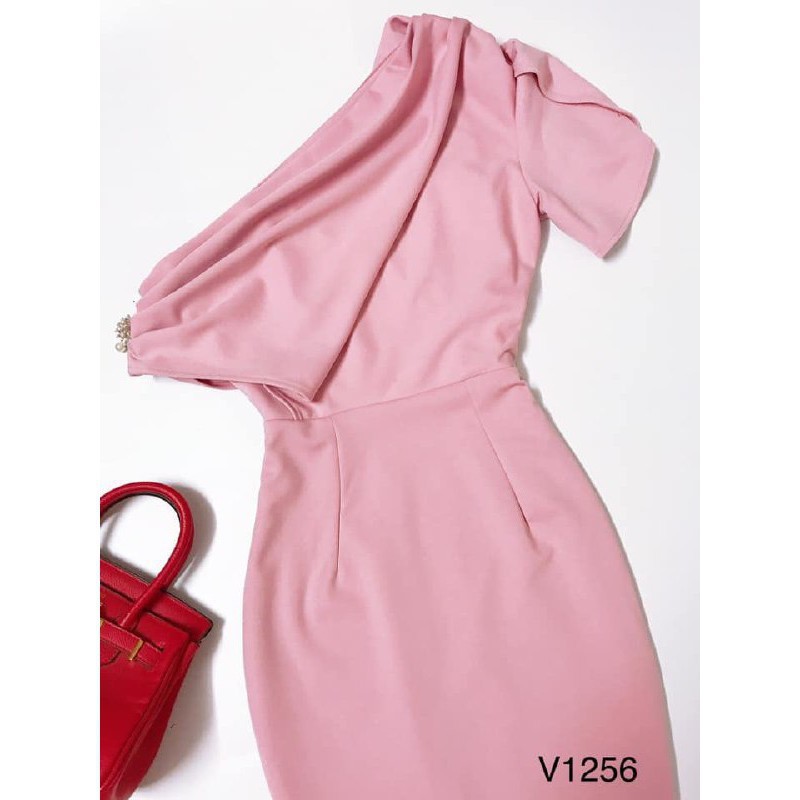 [ xả kho ] MiD Đầm hồng lệch vai V1256 nữ tính Mie Design kèm ảnh thật