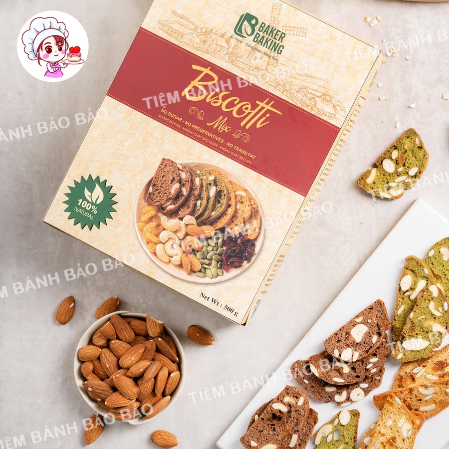 Bánh Biscotti 500g, Biscotti Ăn Kiêng 4 Vị - Bánh Ăn Kiêng Giảm Cân Không Đường Chính Hãng, Tốt Cho Tiêu Hóa (100-500g)