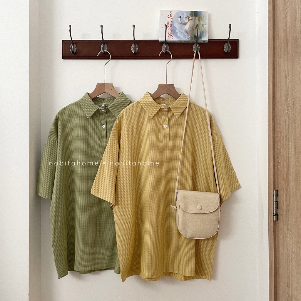 NOBITA HOME - Sơ mi tay ngắn cổ henley kê caro nhí form rộng BURNLEY