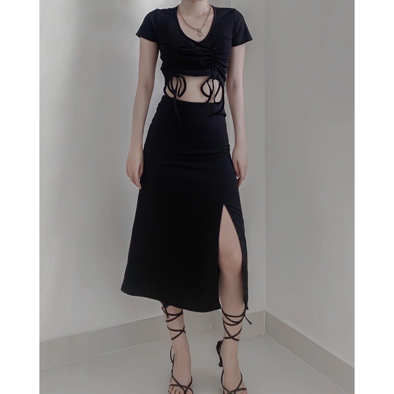 Váy dài xẻ tà lụa (Đen/Tím/Bi) | BigBuy360 - bigbuy360.vn