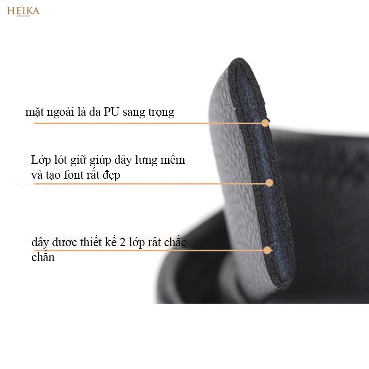 Dây thắt lưng da nam không mặt khoá dài 120cm rộng 3.5cm (dùng cho khoá tự động) thương hiệu Heika