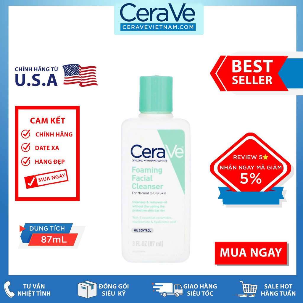 Sữa rửa mặt CeraVe Foaming Facial Cleanser (87mL)