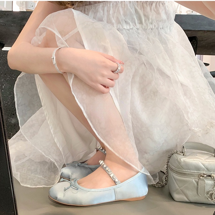 Giày Múa Ba Lê Mũi Tròn Đế Bằng Chất Liệu Satin Cao Cấp Thời Trang Cho Nữ