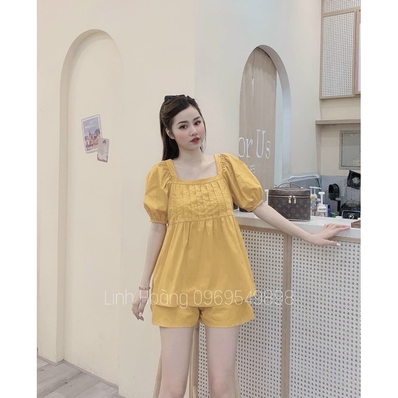 set bộ cộc cổ vuông xếp li ngực | BigBuy360 - bigbuy360.vn