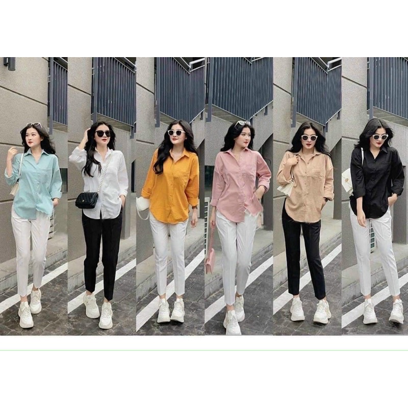 Áo sơmi linen oversize 1 túi ngực (Ảnh thật)
